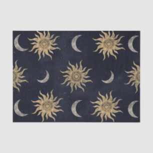 Papier Mousseline Gold Moon Sun Mandala Blue Night Sky Motif