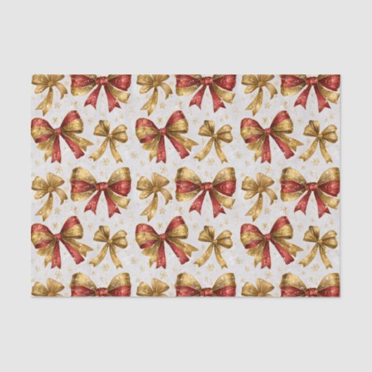 Papier Mousseline Gold Red Bows Christmas (Recto)