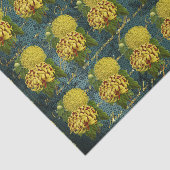 Papier Mousseline Gold Red Chrysanthèmes sur Turquoise Damask en écr (Détail)