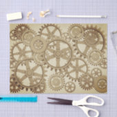 Papier Mousseline Gold Steampunk engrenages motif, rétro futuriste (Artisanat)