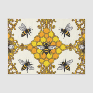 Papier Mousseline Golden Bee Honeycomb Pattern