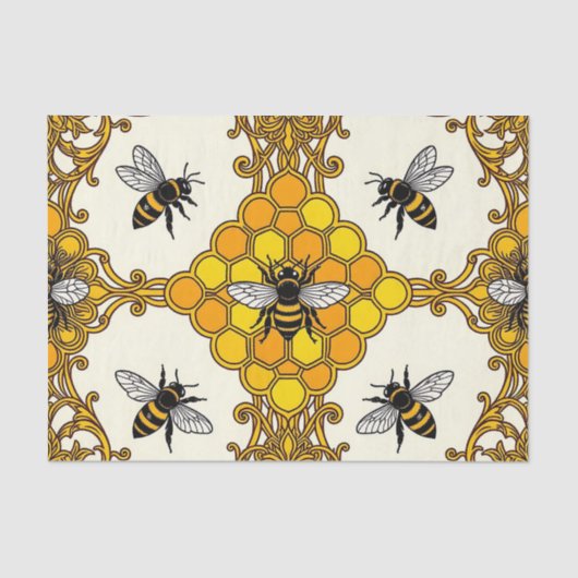 Papier Mousseline Golden Bee Honeycomb Pattern (Recto)