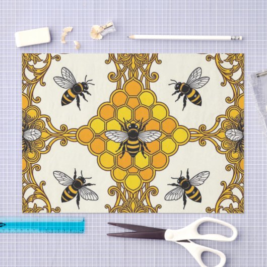 Papier Mousseline Golden Bee Honeycomb Pattern (Artisanat)