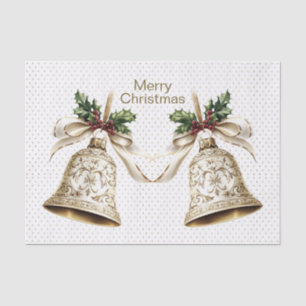 Papier Mousseline Golden Christmas Bell Shiny Stars Green Feuilles