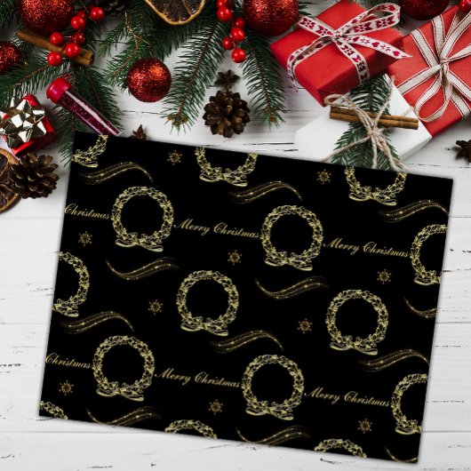 Papier Mousseline Golden Holiday Elegance Noir & Or Noël
