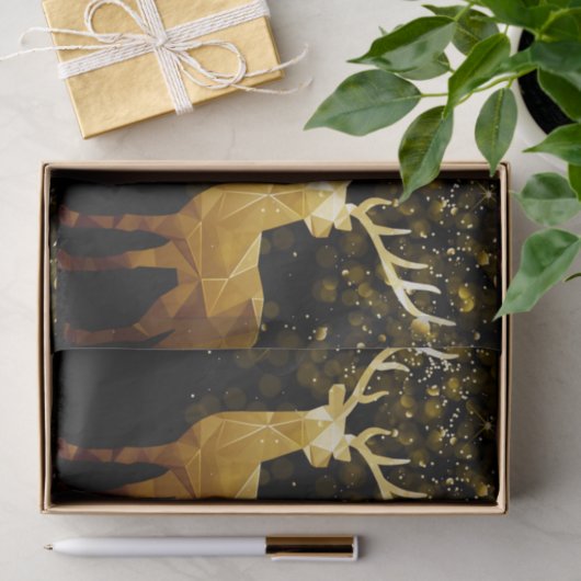 Papier Mousseline Golden Polygon Cerf géométrique (Cadeau)