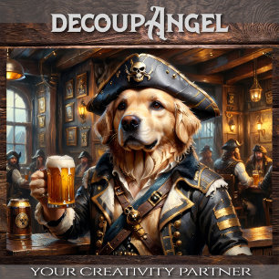 Papier Mousseline Golden Retriever Boinking Beer in Pirate's Den -