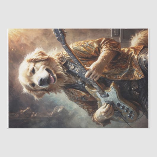 Papier Mousseline Golden Retriever Rockstar - Vert. - Découpage - (Recto)
