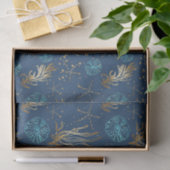 Papier Mousseline Golden Starfish & Coral Reef Motif sur Blue (Cadeau)