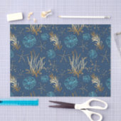 Papier Mousseline Golden Starfish & Coral Reef Motif sur Blue (Artisanat)