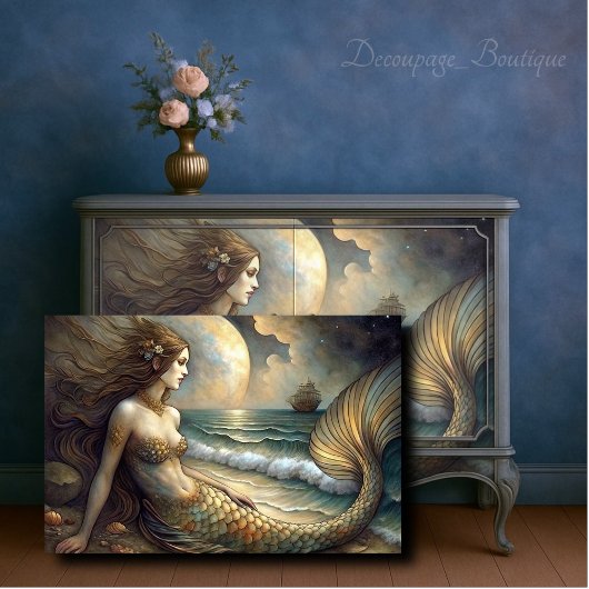 Papier Mousseline Golden Tides Mermaid Beauté Découpage