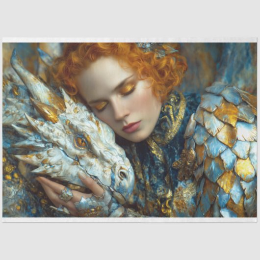 Papier Mousseline Golden White Dragon Imaginaire Queen Découpage Art (Recto)