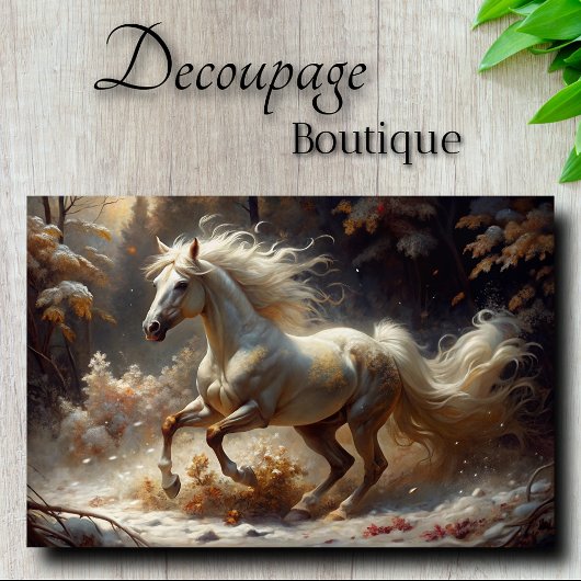 Papier Mousseline Golden White Stallion Enchanted Forest Decoupage