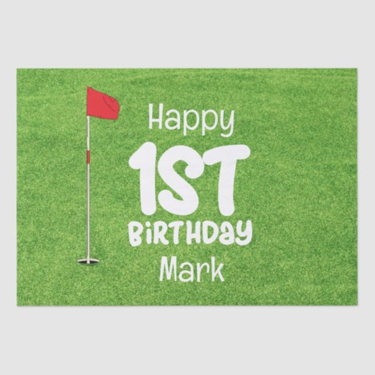 Papier Mousseline Golf 1er Anniversaire avec drapeau de golf en vert (Recto)