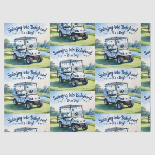 Papier Mousseline Golf Baby shower garçon Bleu thème papier envelopp (Recto)