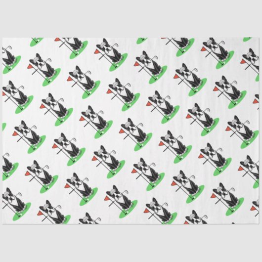 Papier Mousseline Golf Boston Terrier (noir) mignon chien (Recto)