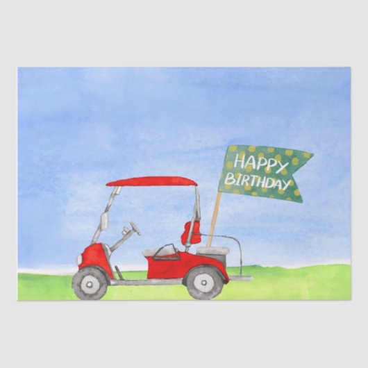 Papier Mousseline Golf Joyeux Anniversaire avec voiturette de golf P (Recto)