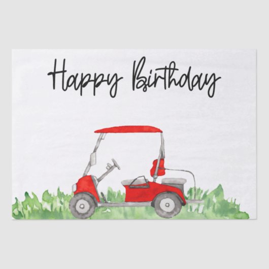 Papier Mousseline Golf Joyeux anniversaire avec voiturette de golf W (Recto)