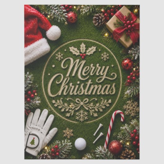 Papier Mousseline Golf sur thème de Noël sur gazon vert (Recto)