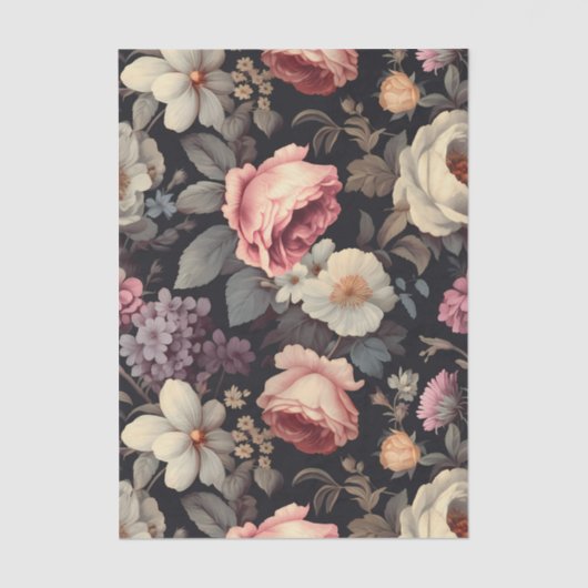 Papier Mousseline Gorgeous Floral Pattern on Dark Background (Recto)