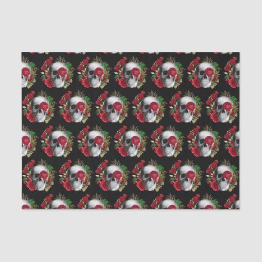 Papier Mousseline Goth Crâne avec fleurs rouges à motifs (Recto)