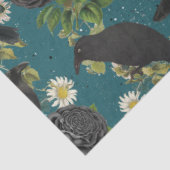 Papier Mousseline Goth Crows et Roses noirs Profond Turquoise Motif (Détail)