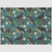 Papier Mousseline Goth Crows et Roses noirs Profond Turquoise Motif (Recto)
