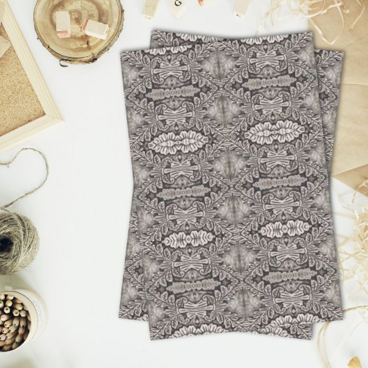 Papier Mousseline goth renaissance orné argent gris gris motif triba