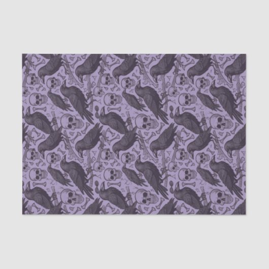 Papier Mousseline Goth Skull & Raven en violet, Minuit Macabre (Recto)