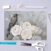 Papier Mousseline Gothic Black Raven White Flowers  (Artisanat)