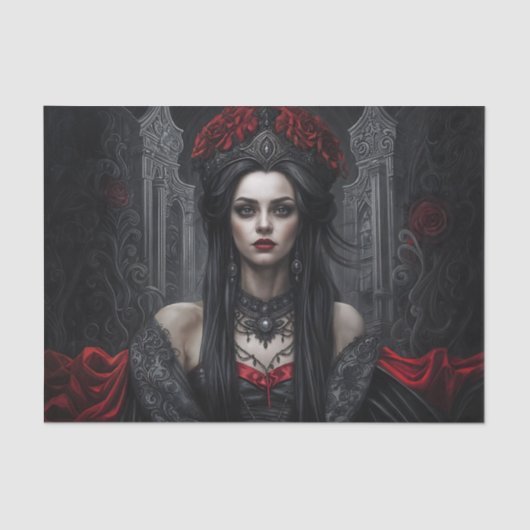 Papier Mousseline Gothic Queen Portrait Decoupage | Dark Vampire (Recto)