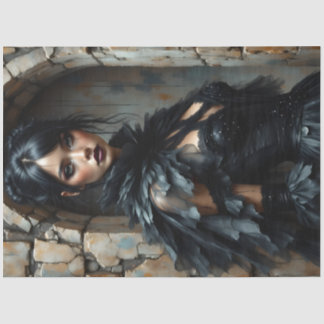 Papier Mousseline Gothic Raven Woman Decoupage Paper