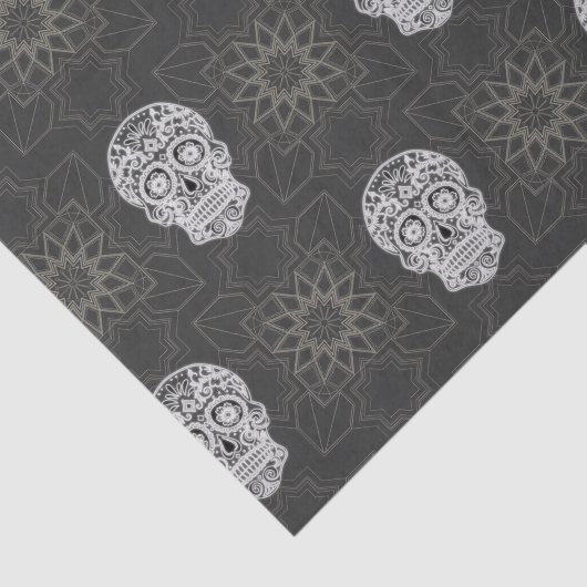 Papier Mousseline Gothic Sugar Skull and Grey Geometric Pattern (Détail)