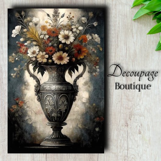 Papier Mousseline Gothique Baroque Floral Vase Argent Découpage