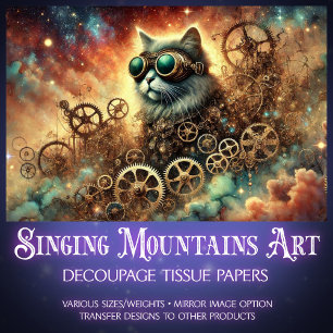 Papier Mousseline Gothique Cosmic Steampunk Cat Dream Decoupage