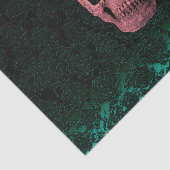 Papier Mousseline Gothique Crâne rose foncé vert floral (Détail)