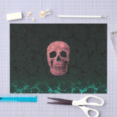 Papier Mousseline Gothique Crâne rose foncé vert floral (Artisanat)