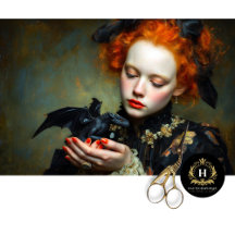 Gothique fille avec bébé Dragon noir Découpage Art