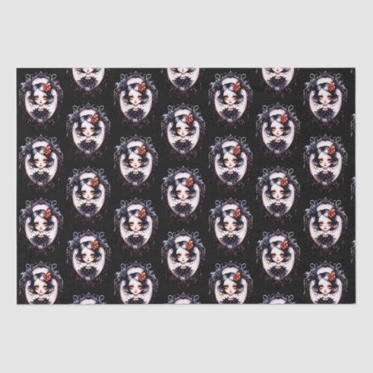 Papier Mousseline Gothique fille victorienne miroir noir Halloween (Recto)