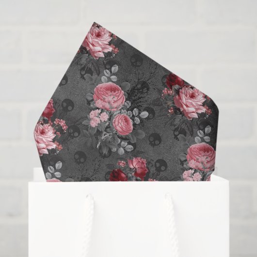 Papier Mousseline Gothique floral rose et noir (Sac cadeau)