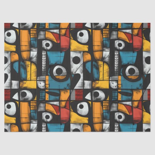 Papier Mousseline Gothique Noir, rouge et jaune Abstrait (Recto)