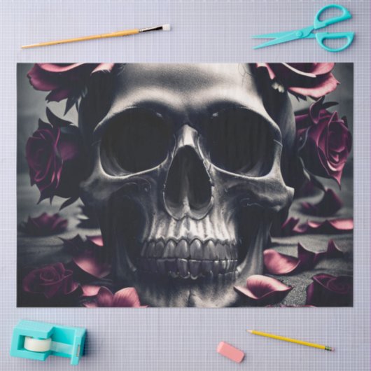 Papier Mousseline Gothique Rose foncé et crâne (Artisanat)