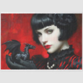 Papier Mousseline Gothique rouge noir dragon femme Imaginaire découp (Recto)