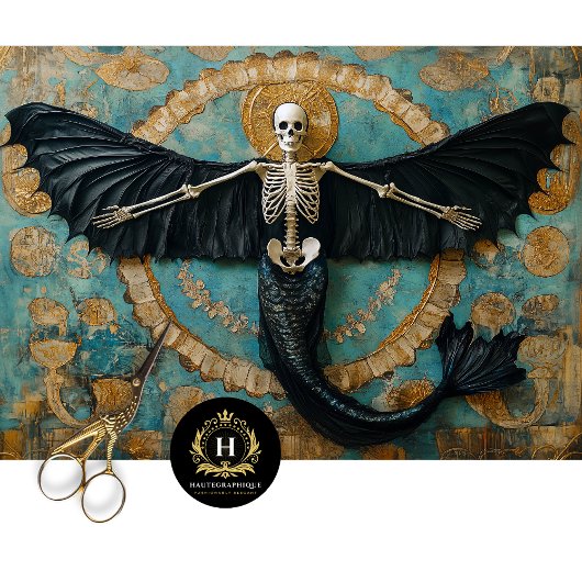 Papier Mousseline Gothique Vampire Skeleton Mermaid Skull Decoupage