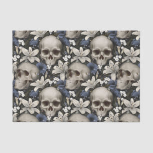 Papier Mousseline Gothique Vintage foncé Crâne Floral Papillons Lily