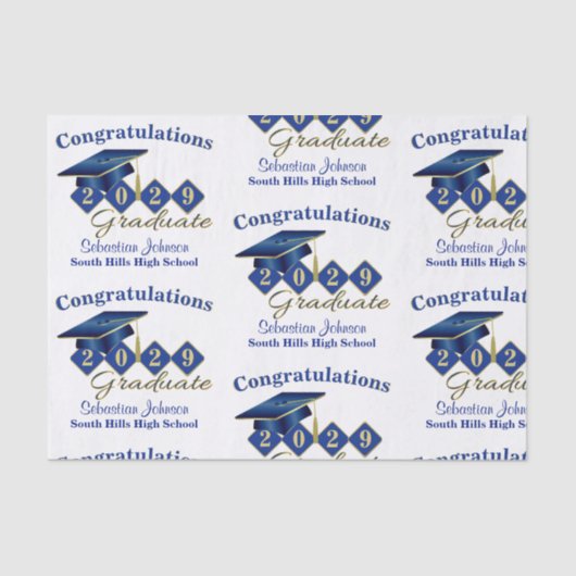 Papier Mousseline Graduation personnalisée Bleu & Or (Recto)