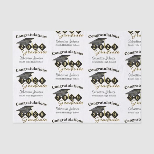 Papier Mousseline Graduation personnalisée Noir & Or (Recto)