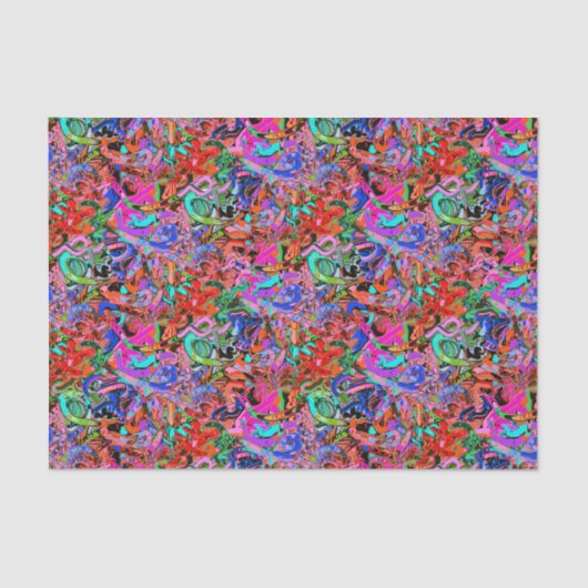 Papier Mousseline Graffiti en bleu, rouge, vert et violet (Recto)