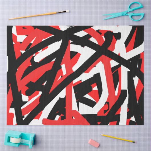 Papier Mousseline Graffiti noir, blanc et rouge (Artisanat)