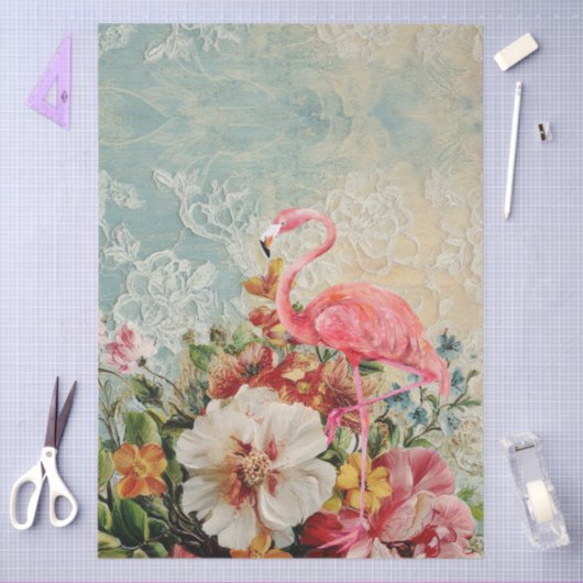 Papier Mousseline Grand Flamant rose rose Chic Shabby Découpage flor (Artisanat)